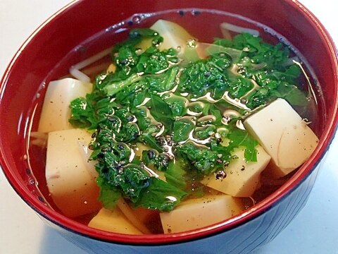 ❤かぼす香る　豆腐ともやしと大根葉のお吸い物❤